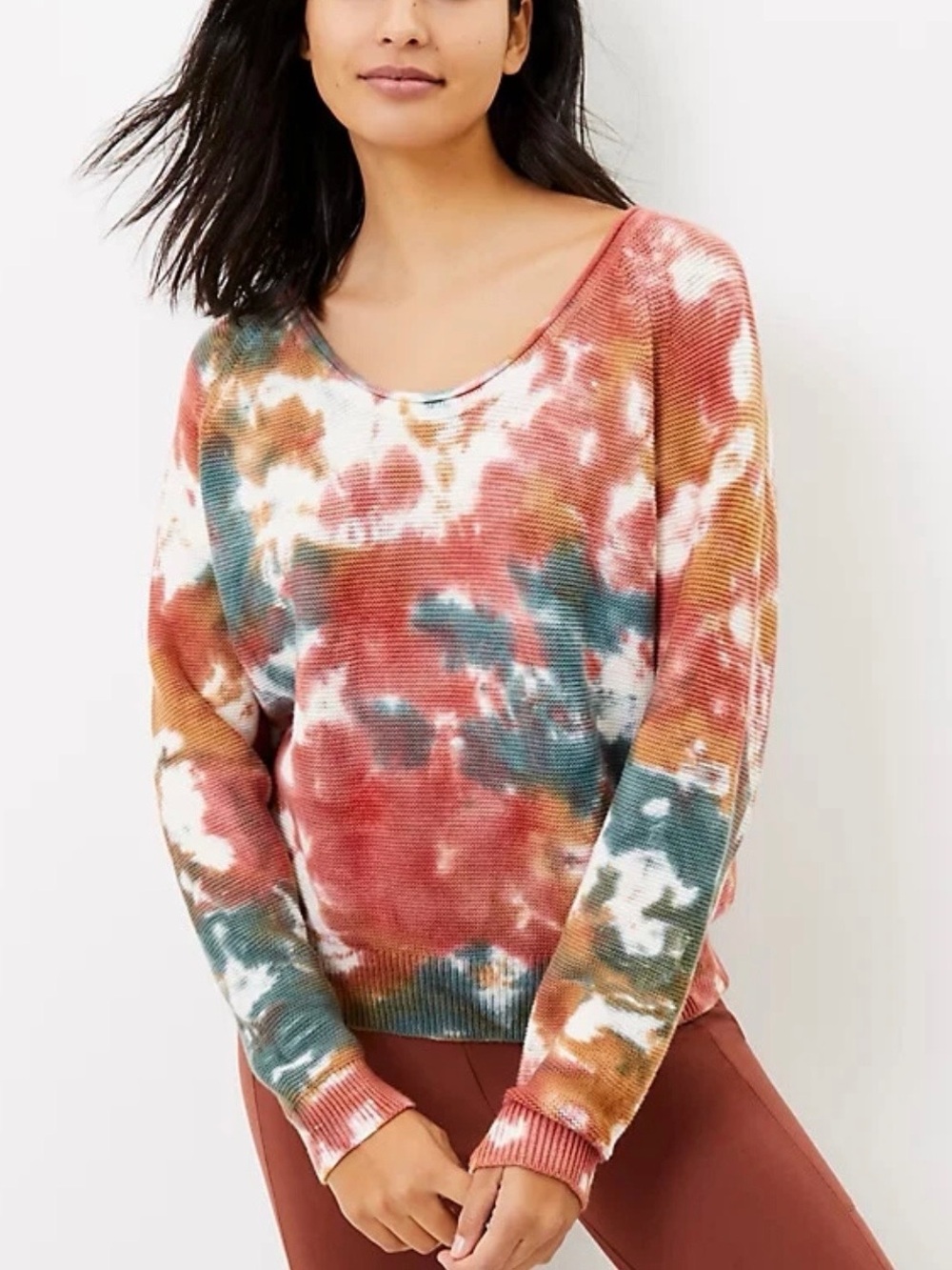Lou & Grey Sweater Women’s Small Pink Cotton Waffle Tie-Dye Boxy Casual Fall